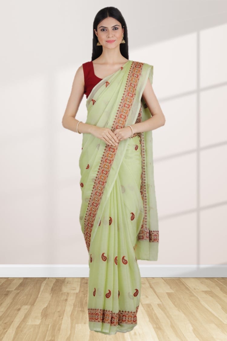 Mint Green Chinon Chiffon Embroidery Saree