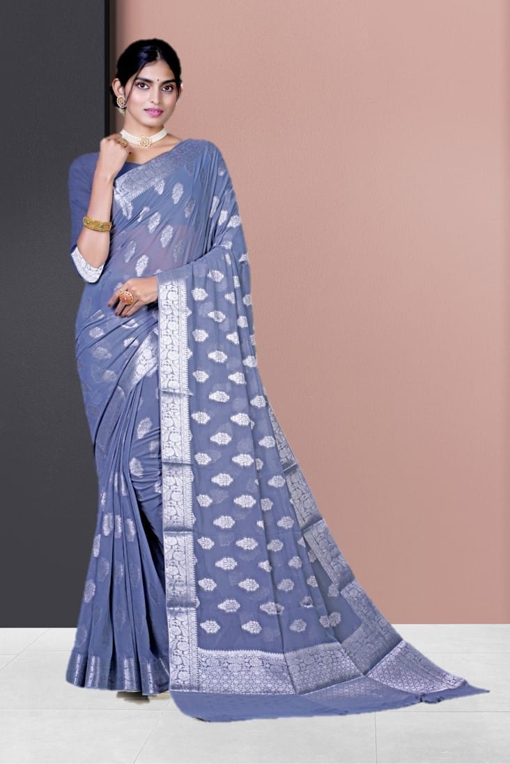 Grey Khaddi Georgette Saree