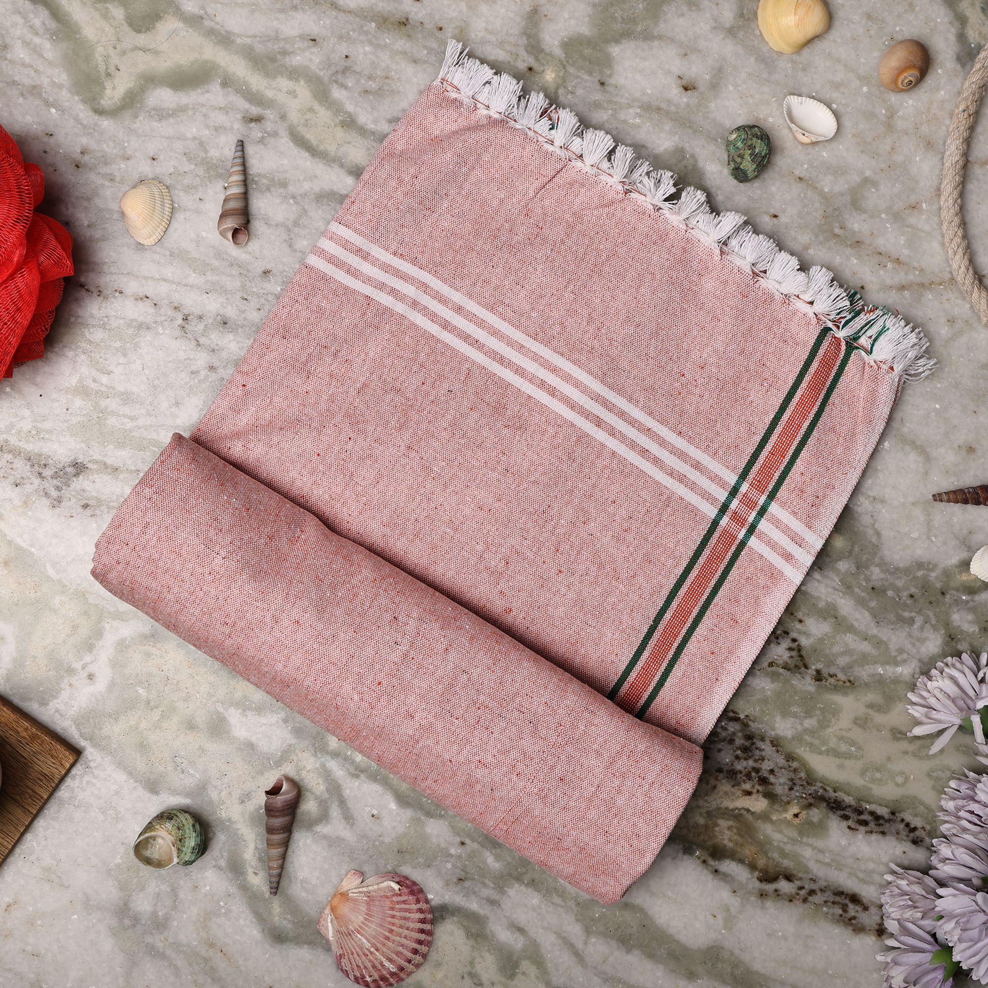 SME Handloom Cotton Bath Towels/Big Durable, Comfort Bath Towel for Men and Women Large Size Combo Pack of 2 (Green & Pink)