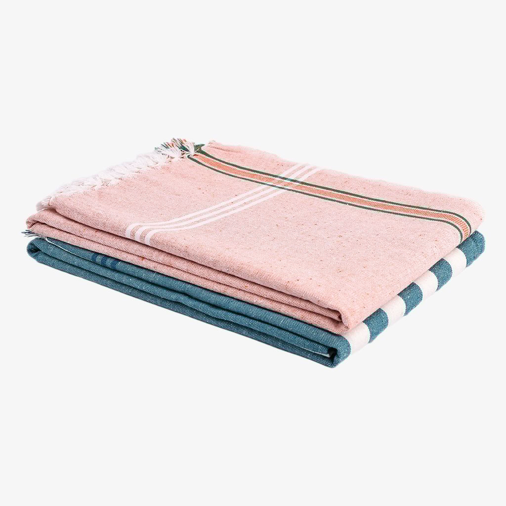 SME Handloom Cotton Bath Towels/Big Durable, Comfort Bath Towel for Men and Women Large Size Combo Pack of 2 (Green & Pink)