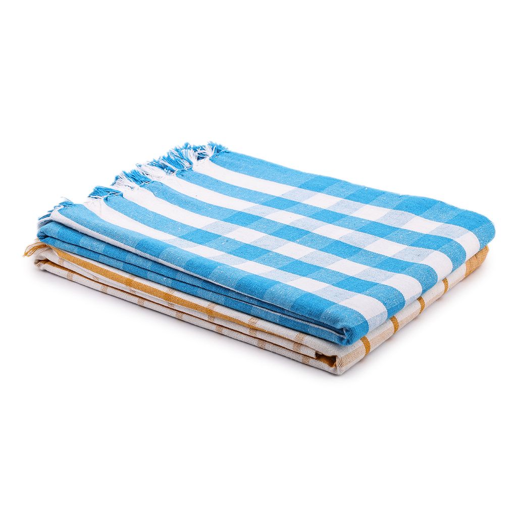 SME Handloom Cotton Bath Towels/Big Towel Comfort Bath Towel for Men and Women, Large Size Combo Pack of 2 (Blue & Orange White Stripe)