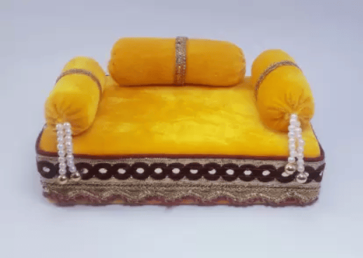 R D Handicraft R D Handicraft Thakur ji Singhasan, Laddu Gopal ji Singhasan, Bal Gopal ji Singhasan Silk All Purpose Chowki  (Yellow, Pack of 1)