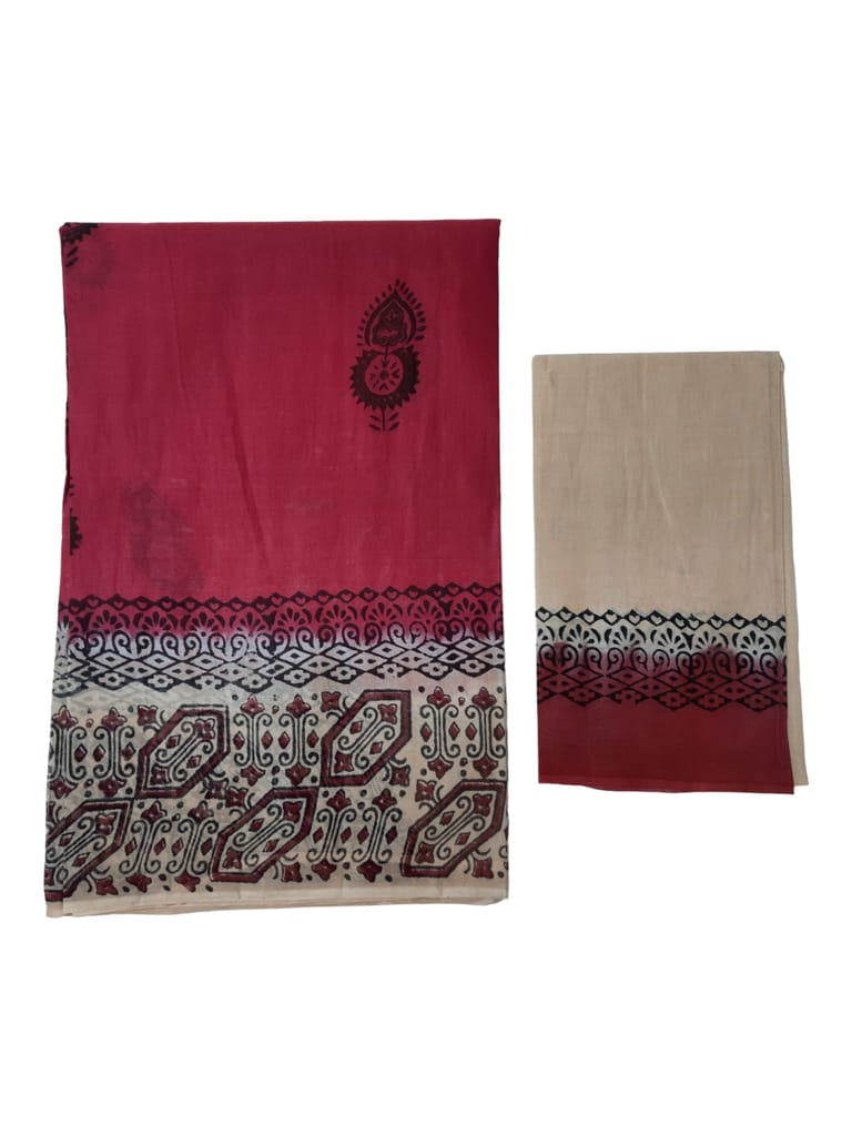 Sanganeri Hand block Printed Red and Cream border Ultra Light weight Pure cotton saree - Sarees | Buy online on ZillyBuy