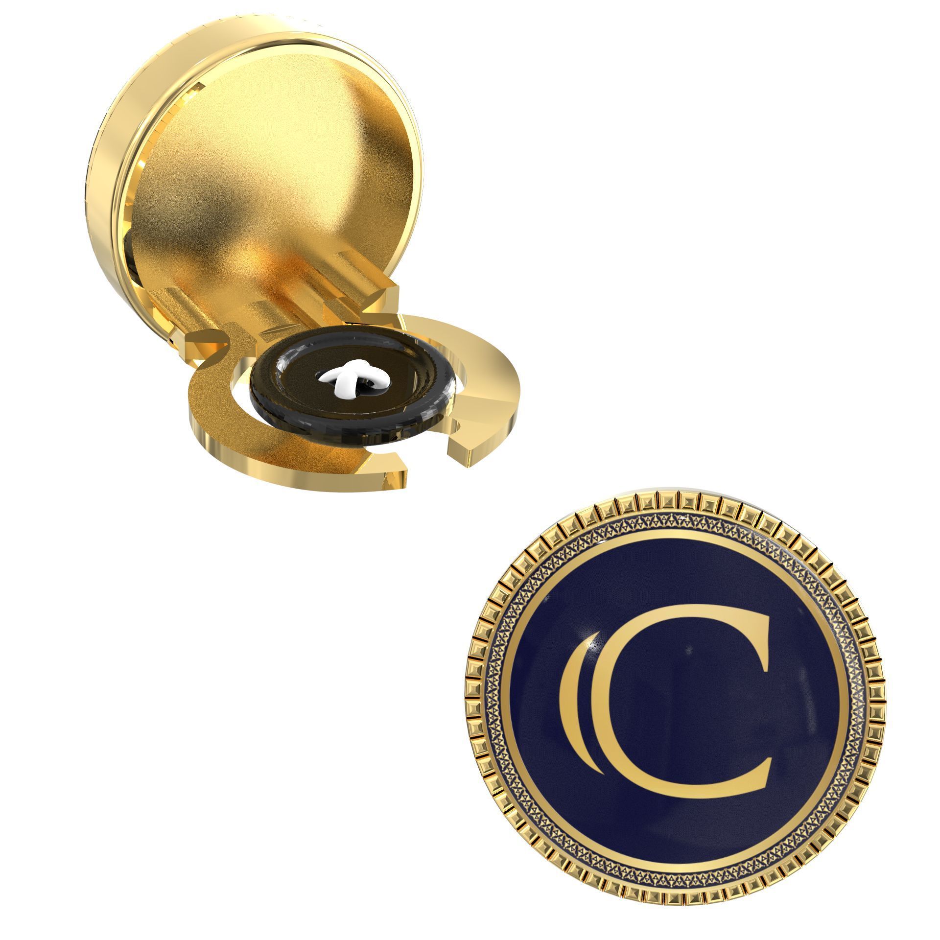The Smart Buttons - Gold Colour Plated Shirt Button Cover Cufflinks for Men - Personalized Initials - C