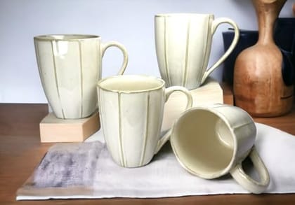 STOREPEDIA Fine Bone China Mugs for Milk, Coffee, Tea, Chai, Smoothies, Large Cup Mug for Home, Office, Hotel, Gift, Daily Use, Microwave Safe Glossy Finish, Light Grey Pack of 4, 350 ml
