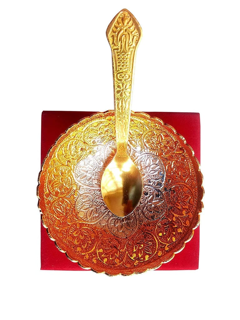 Patwari Arts Silver Plated Floral Shaped Decorative Metal Bowl Set with Spoon (Gold & Silver) Christmas Gift,Diwali Gift for DinningTable Decoration.