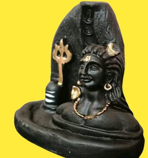 Handcrafted Adiyogi Smoke Fountain with Shivling and Trishool: 10 Free Backflow Scented Cone Incenses and Dhoop Stand Included.