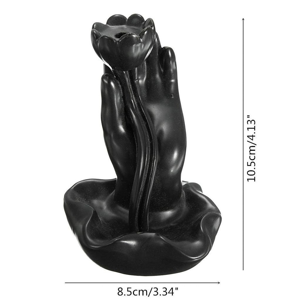 Handcrafted Smoke Backflow Hand Flower, Resin Conical, Polyresin Incence Holder Decorative Showpieces with10 Free Scented Cones