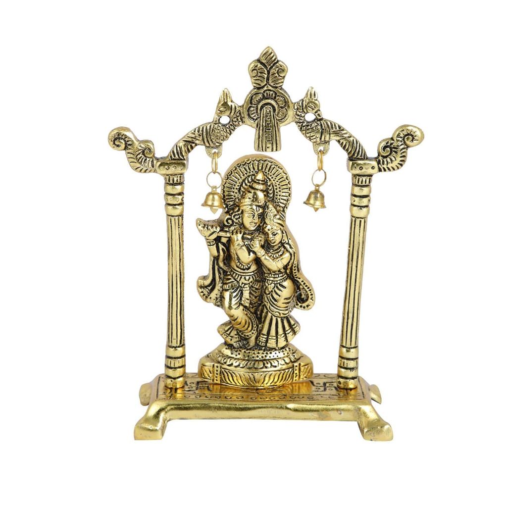 Radha Krishna Idols: Metal Gold Plated Sculptures for Home D�cor, Religious Occasions, and Festive Gifts (Size 7 x 5 Inches)