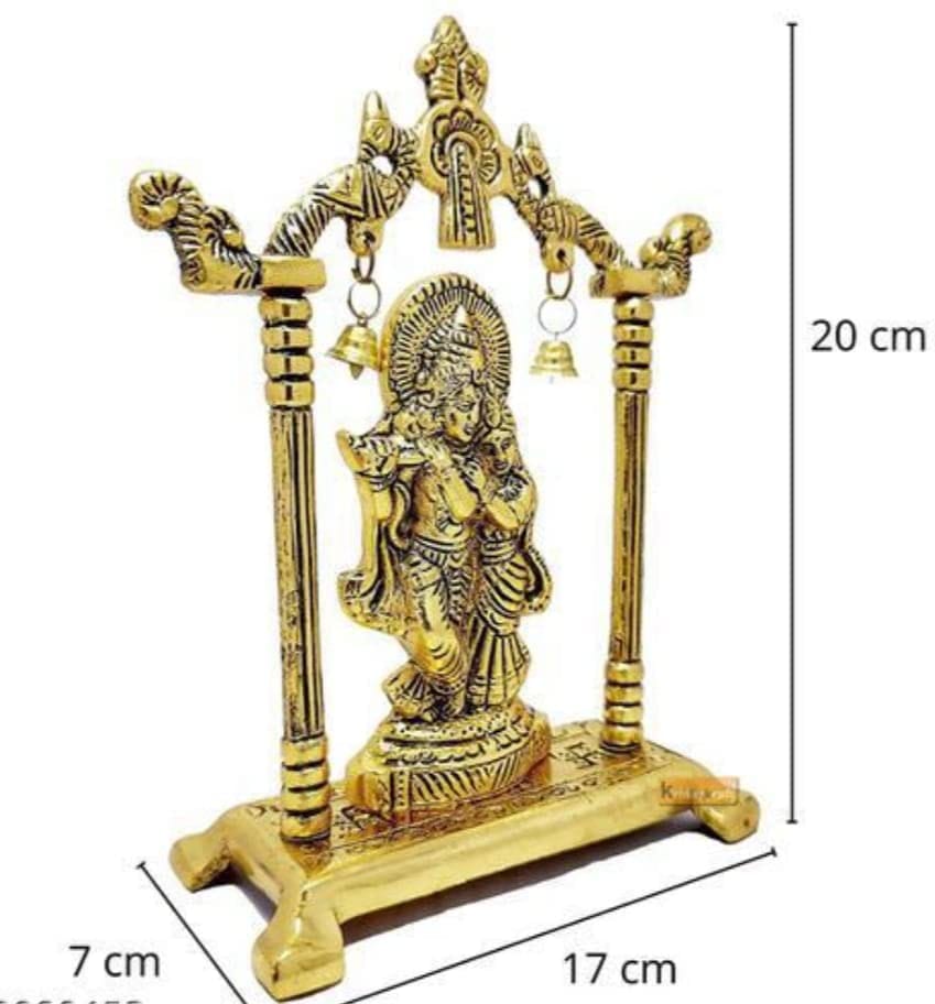 Radha Krishna Idols: Metal Gold Plated Sculptures for Home D�cor, Religious Occasions, and Festive Gifts (Size 7 x 5 Inches)
