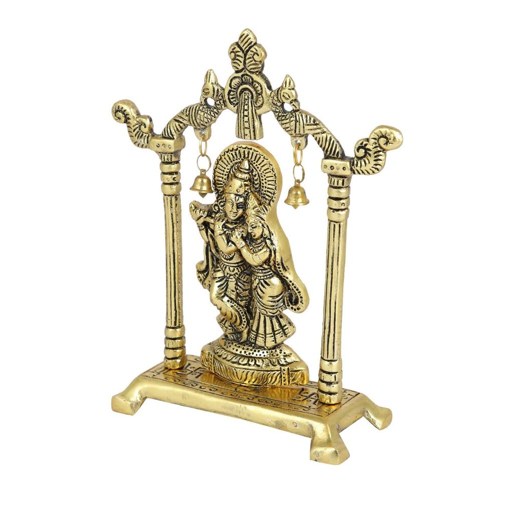 Radha Krishna Idols: Metal Gold Plated Sculptures for Home D�cor, Religious Occasions, and Festive Gifts (Size 7 x 5 Inches)