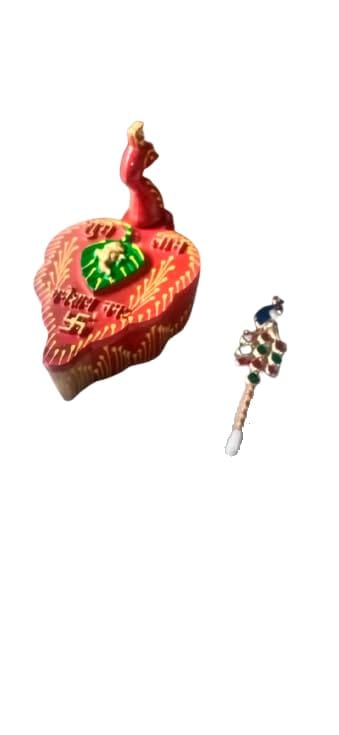 Rituals and Gifts with Our Peacock Meenakari Tika Chopra Set of 2.