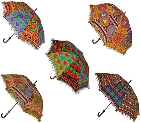 Patwari Arts Sun Protection Rajasthani Umbrella Handicraft Walking Stick Umbrella 10 Pcs Navratri Decoration Items, Decorative Umbrella (Diwali Decoration Umbrella).