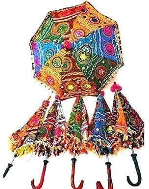 Patwari Arts Sun Protection Rajasthani Umbrella Handicraft Walking Stick Umbrella 10 Pcs Navratri Decoration Items, Decorative Umbrella (Diwali Decoration Umbrella).