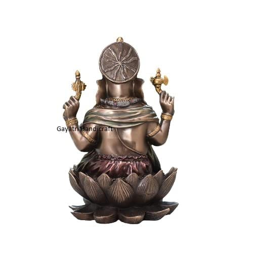 3.5 inches Lord Ganesha Bronze Finish Resin Idol on Lotus Base, Remover of Obstacles Statue for Home Temple Pooja Decor.