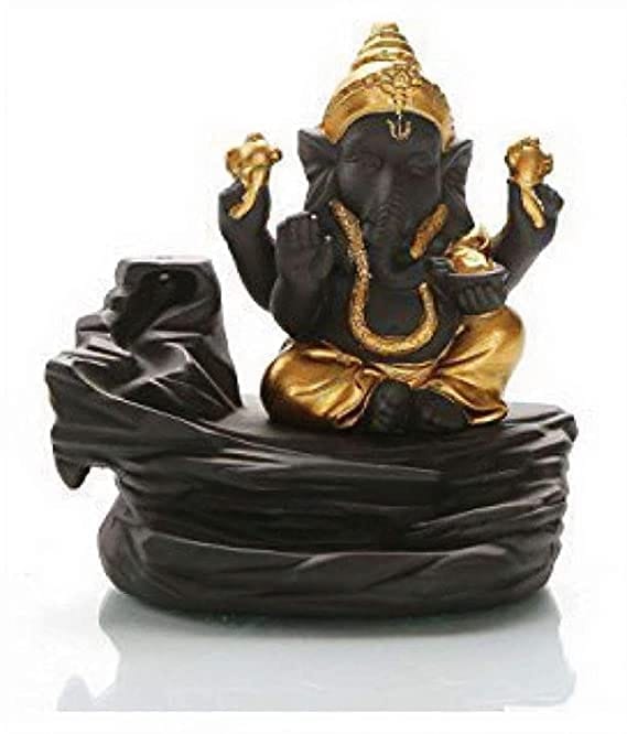 Patwari Arts Lord Ganesha Smoke Backflow Cone Incense Holder Showpiece, 4 x 5, Multicolour, 10 Smoke Backflow Scented Cone .