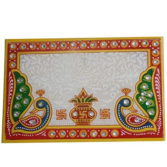 Patwari Arts Laxmi Ganesh Ji Idol with Marble Choki, Hand-Crafted Peacock Design Small Marble Chowki for God (6x4 Inche)