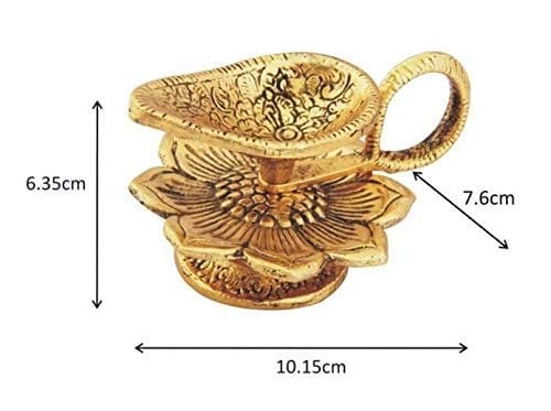 Metal Chirag Diya for Pooja or Puja Deepak Article Accessories (4X3 inch, Gold).