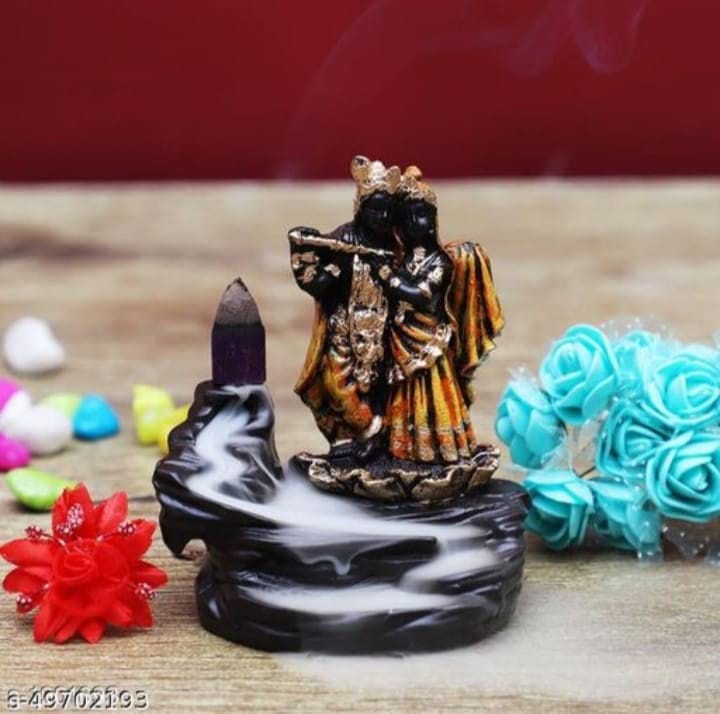 Lord Radha Krishna Statue Smoke Fountain Backflow Incense Holder Decorative Showpiece with 10 Free backflow Cones.