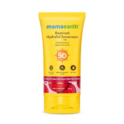 Mamaearth Beetroot Hydraful SPF 50 PA++++ Sunscreen With Hyaluronic Acid (50 g)