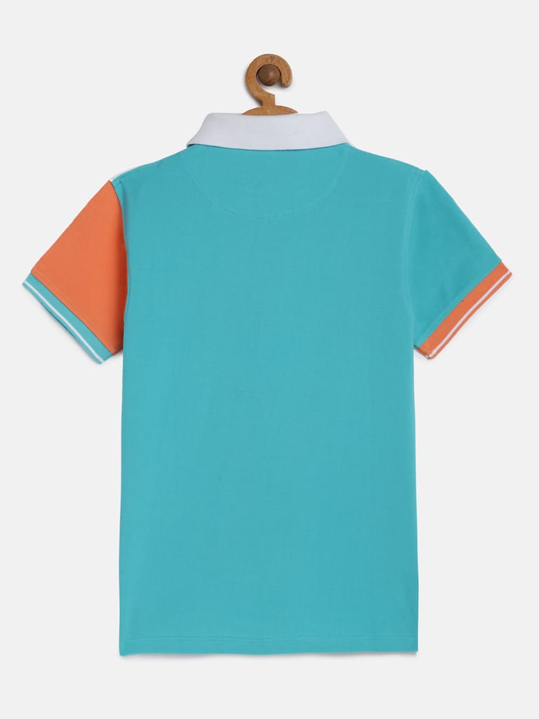Boys Organic Cotton Solid Polo Collar T-shirt with Chest emb