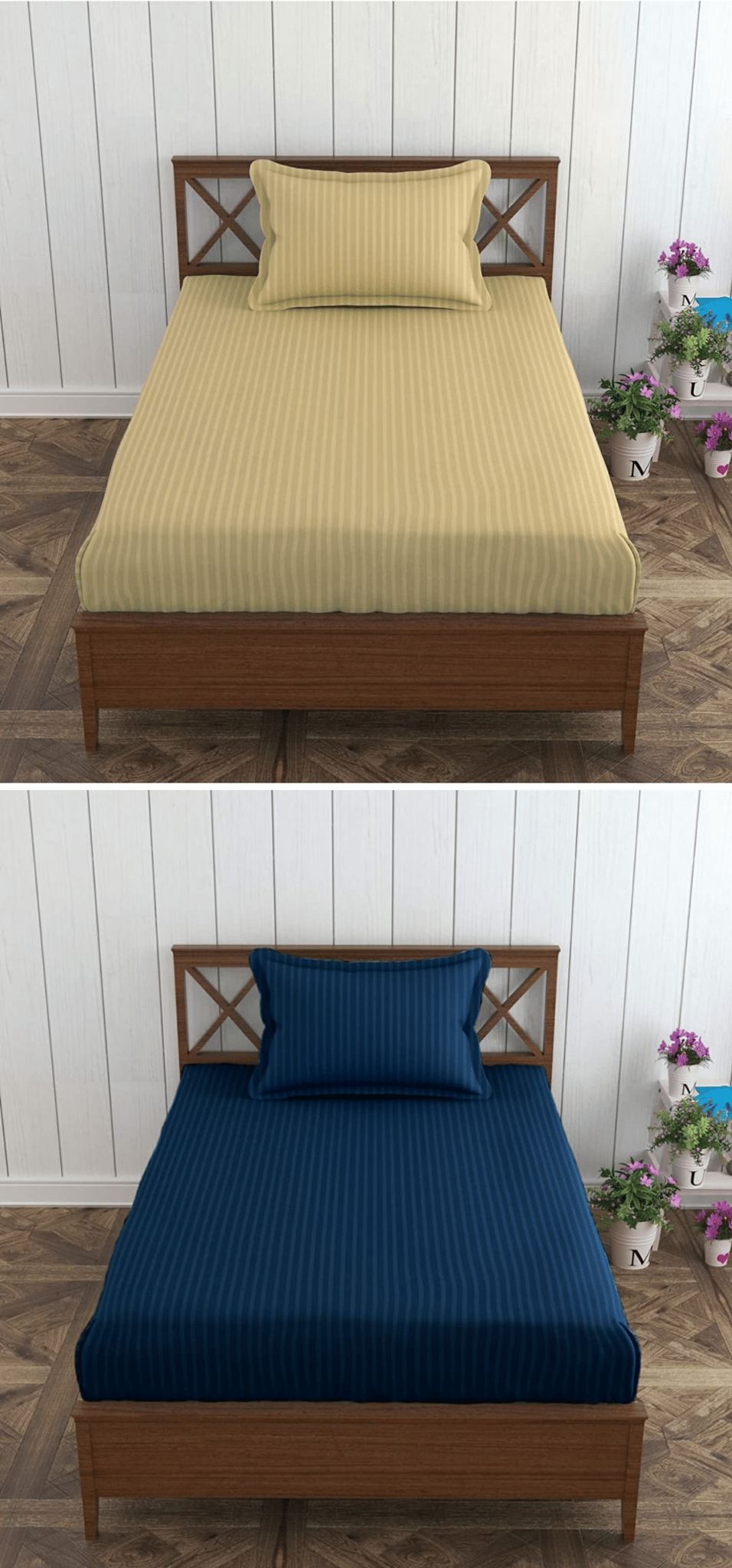 Pair of Poly Cotton Single Bedsheets (60X90 inches) with Pillow Covers-(PSB-Combo)