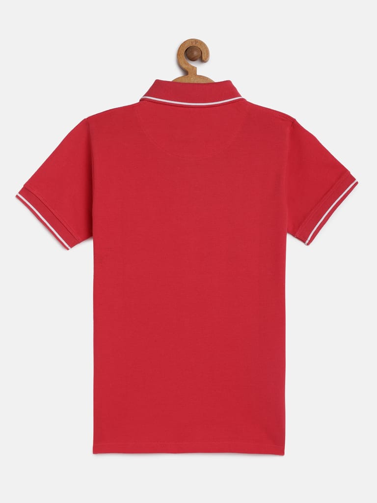 Boys Organic Cotton Self Design Polo Collar T-shirt