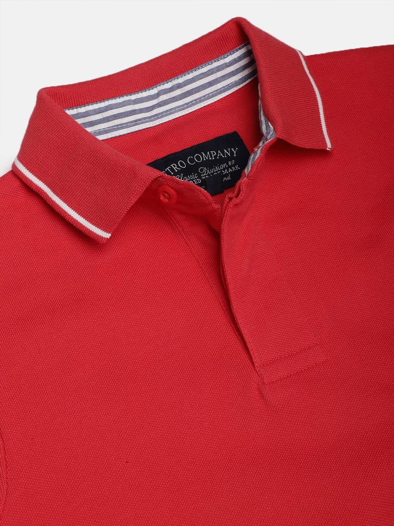 Boys Organic Cotton Self Design Polo Collar T-shirt