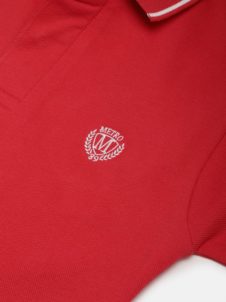 Boys Organic Cotton Self Design Polo Collar T-shirt