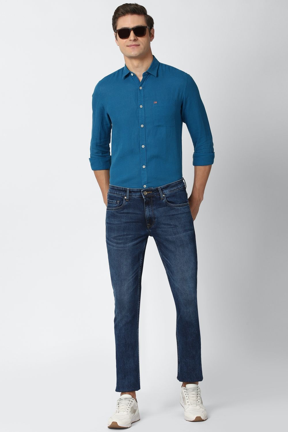 Men Blue Slim Fit Solid Full Sleeves Casual Shirt