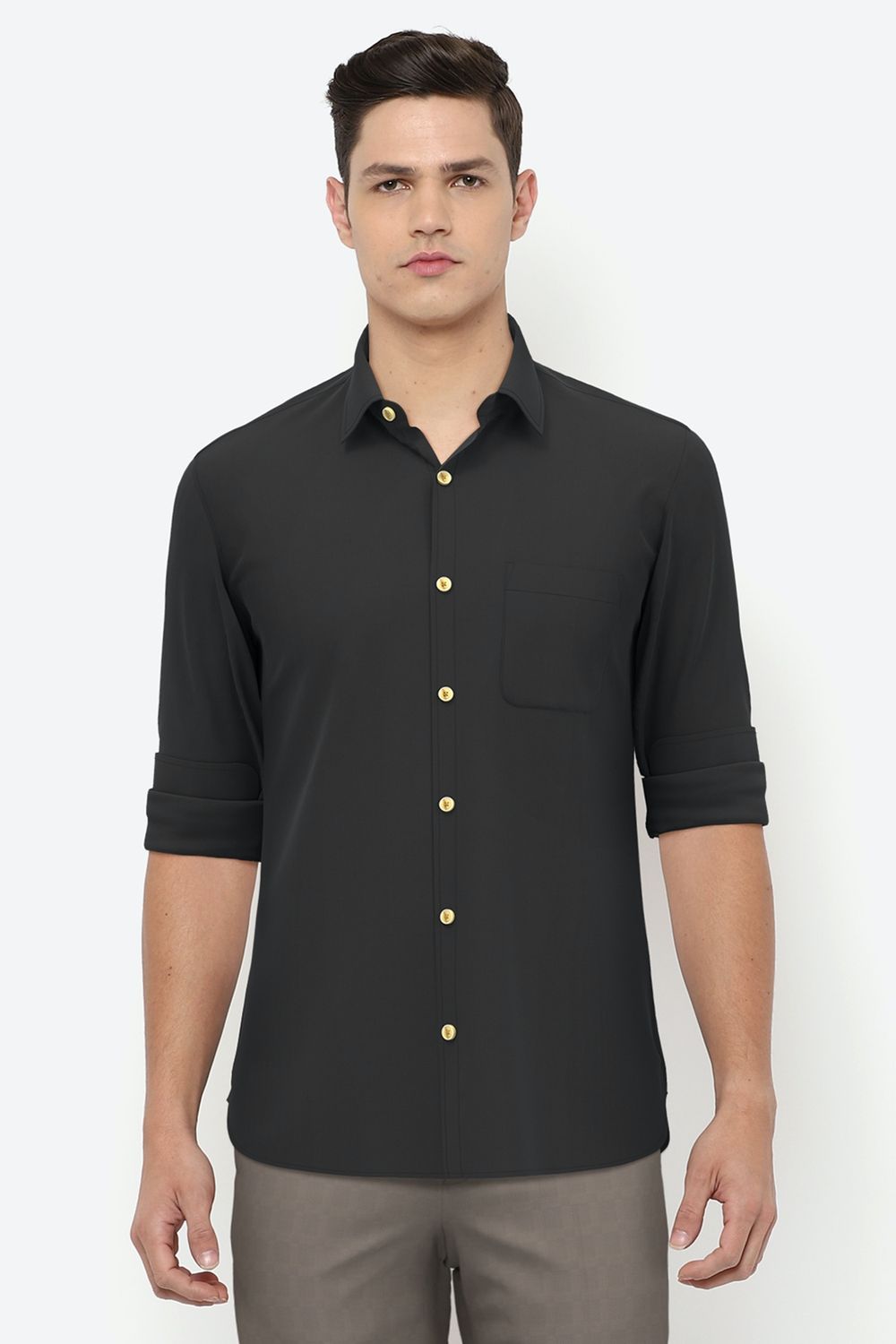 Men Black Slim Fit Textured Full Sleeves Casual Shirt