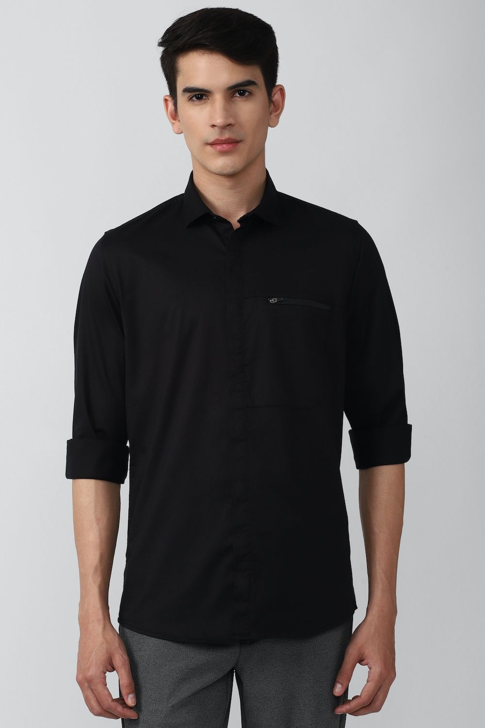 Men Black Slim Fit Solid Full Sleeves Casual Shirt