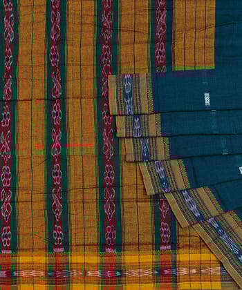 Green Sambalpuri Handwoven Single Ikat Cotton Saree SFCSAR1488