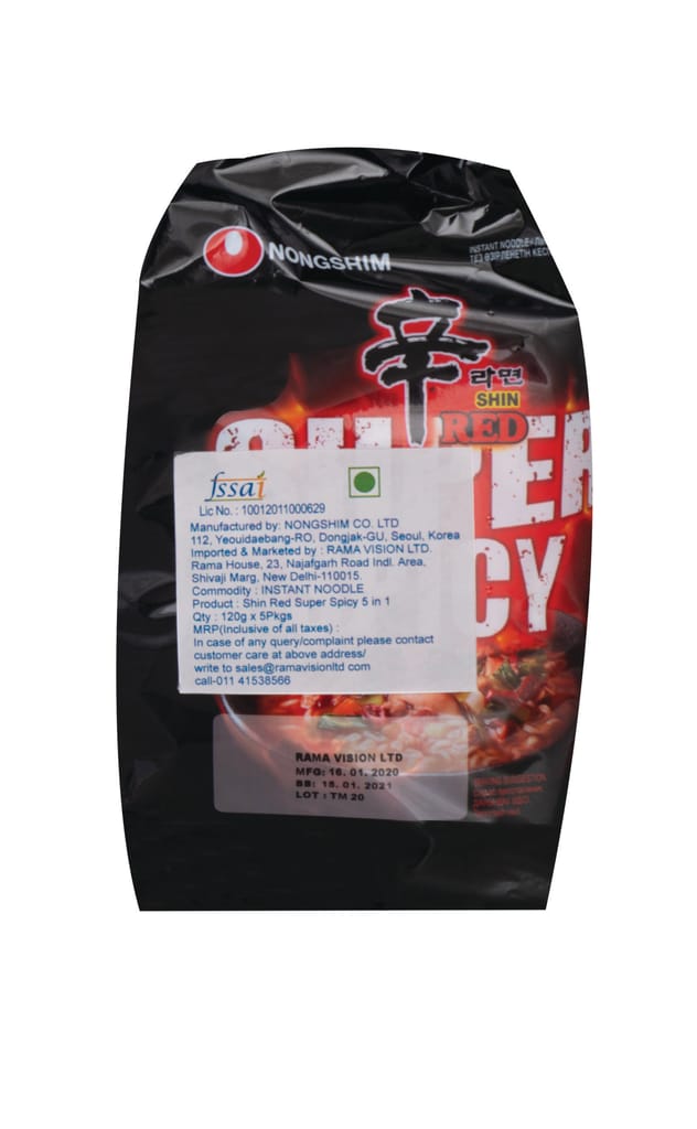 Nongshim Shin Red Super Spicy (5 In 1) 600 gm Pouch Pack