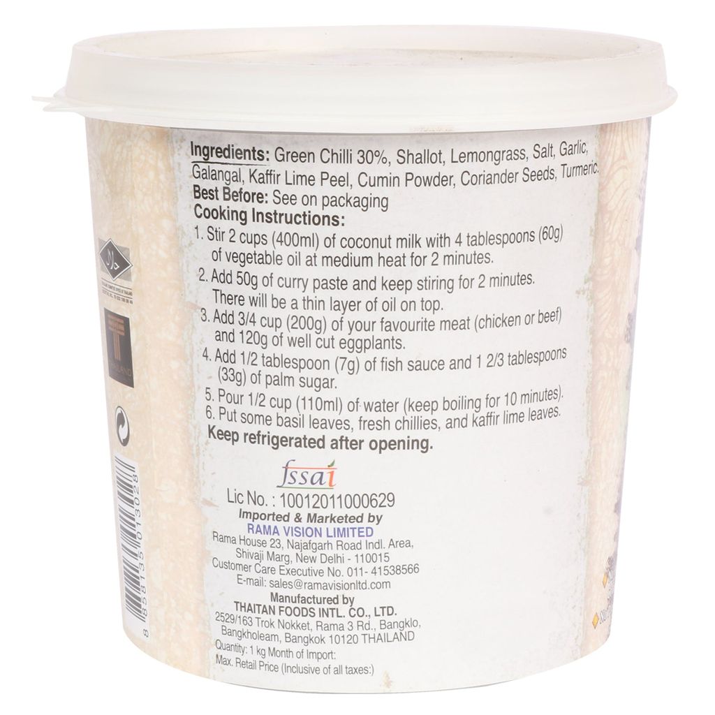 Real Thai Green Curry Paste 1 Kg Pet Jar