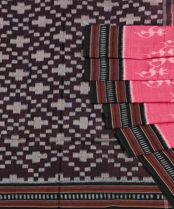 Pink Black Sambalpuri Handwoven Single Ikat Cotton Saree