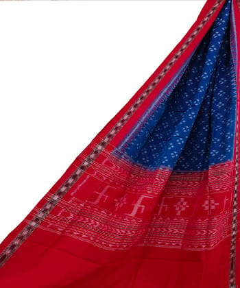 Blue Red Sambalpuri Handwoven Single Ikat Cotton Dupatta