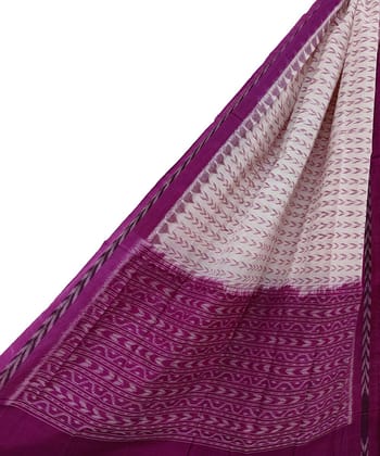 White Purple Sambalpuri Handwoven Single Ikat Cotton Dupatta