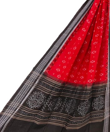 Red Black Sambalpuri Handwoven Single Ikat Cotton Dupatta