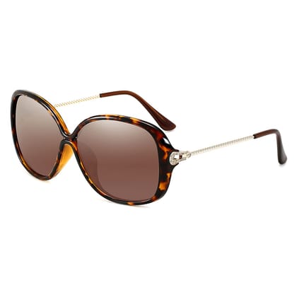 PARIM Polarized Women's Rectangular Sunglasses Brown::Golden Frame / Brown Lenses | SKU 1193 T1