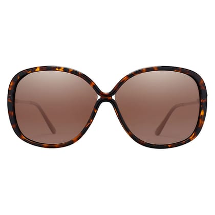 PARIM Polarized Women's Rectangular Sunglasses Brown::Golden Frame / Brown Lenses | SKU 1193 T1