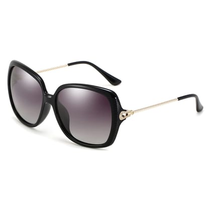 PARIM Polarized Women's Over-sized Sunglasses Black::Golden Frame/ Grey Lenses|SKU 1189 B1