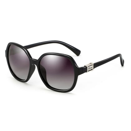 PARIM Polarized Women's Rectangular::Over-sized Sunglasses Black Frame / Grey Lenses | SKU 1188 B1