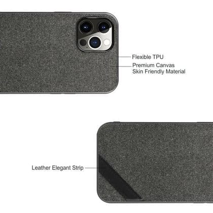 Memumi Boxian Series Canvas/Leather Classic Back Cover for Apple iPhone 12 Pro Max  - Black (6.7")