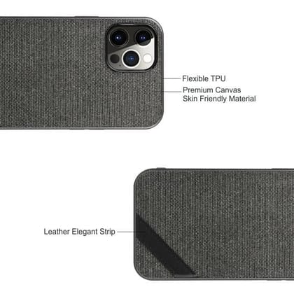 Memumi Boxian Series Canvas/Leather Classic Back Cover for Apple iPhone 12/12 Pro - Black (6.1")