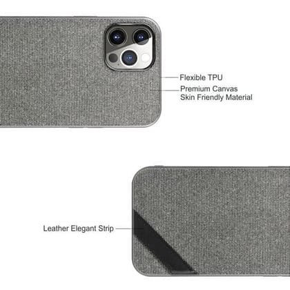 Memumi Boxian Series Canvas/Leather Classic Back Cover for Apple iPhone 12/12 Pro - Grey (6.1")