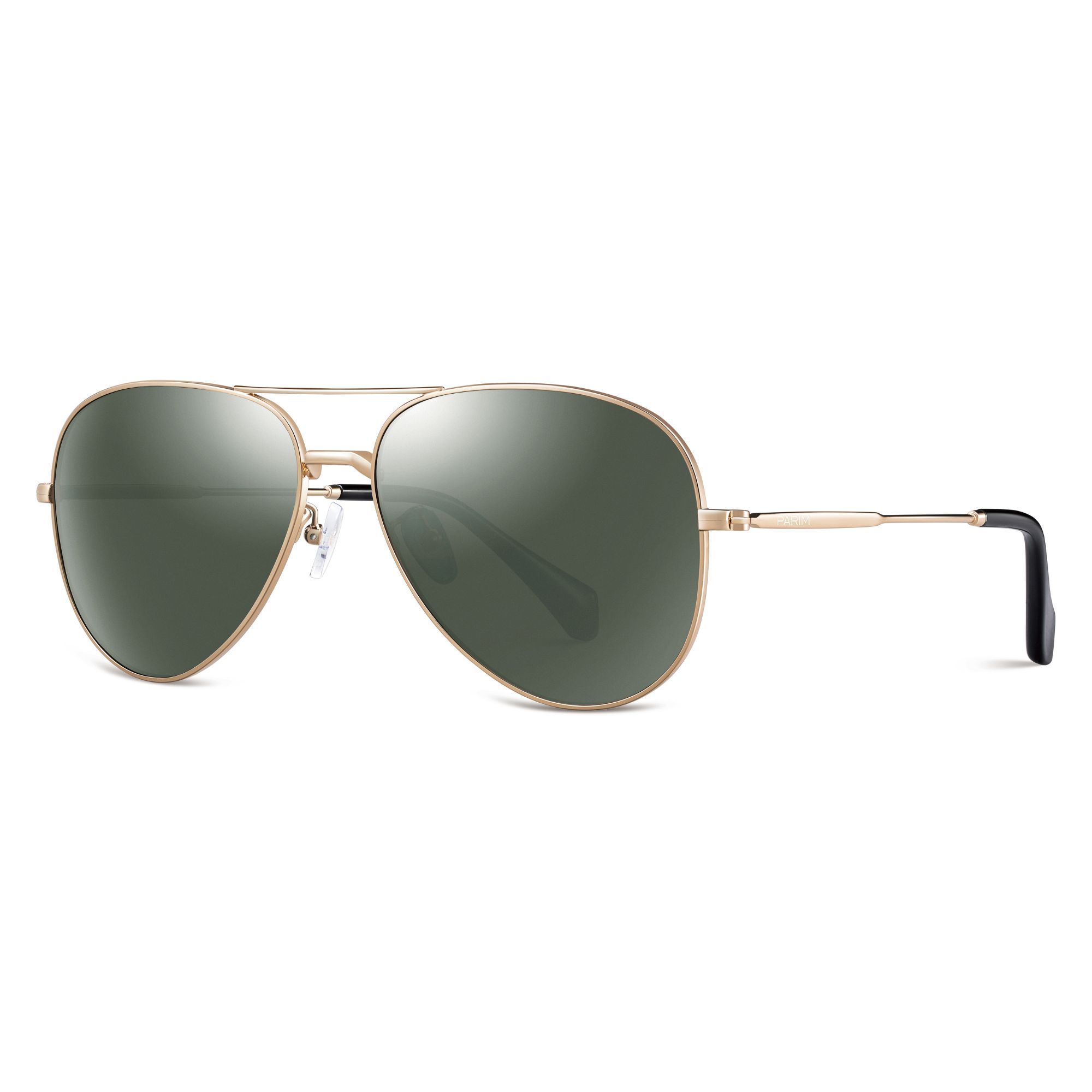 PARIM Polarized Men's Aviator Sunglasses Golden Frame / Green Lenses | SKU 11020 K1