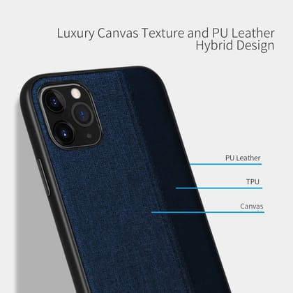 Memumi Premium Series Canvas/Leather  Back Cover for Apple iPhone 11 Pro Shockproof - Blue (5.8")