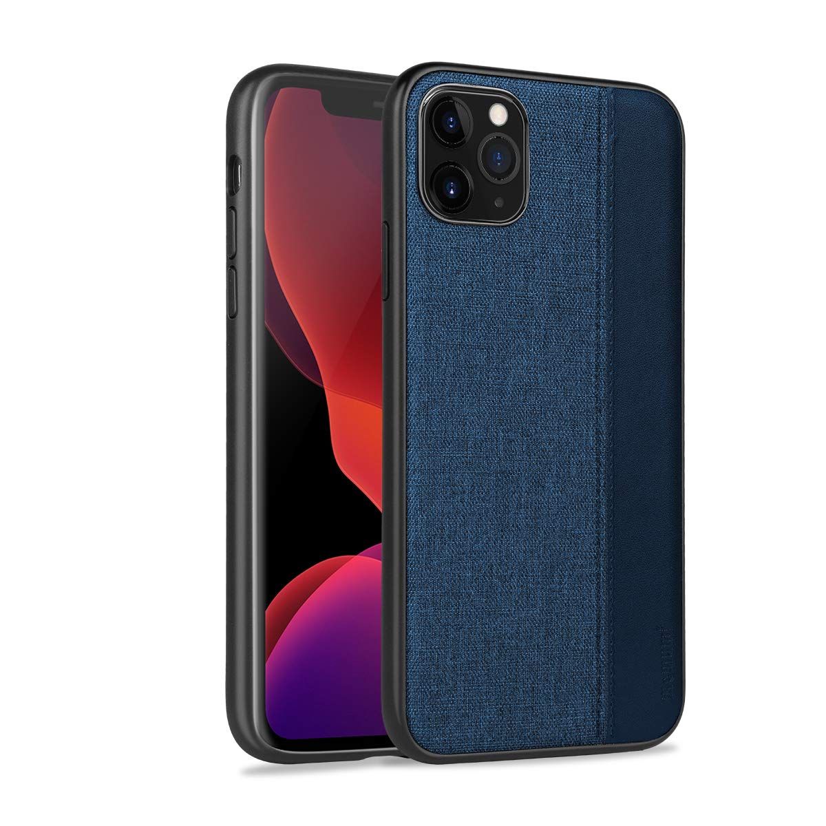 Memumi Premium Series Canvas/Leather Back Cover for Apple iPhone 11 Max Pro Shockproof-Blue (6.5")
