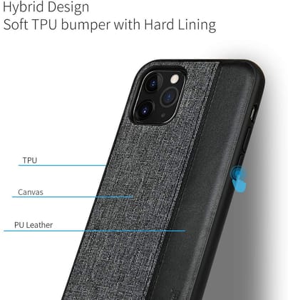 Memumi Premium Series Canvas/Leather  Back Cover for Apple iPhone 11 Pro Shockproof - Black (5.8")